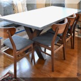 F13. X-Leg table with metal wrapped top. 30”h x 72”w x 36”d 